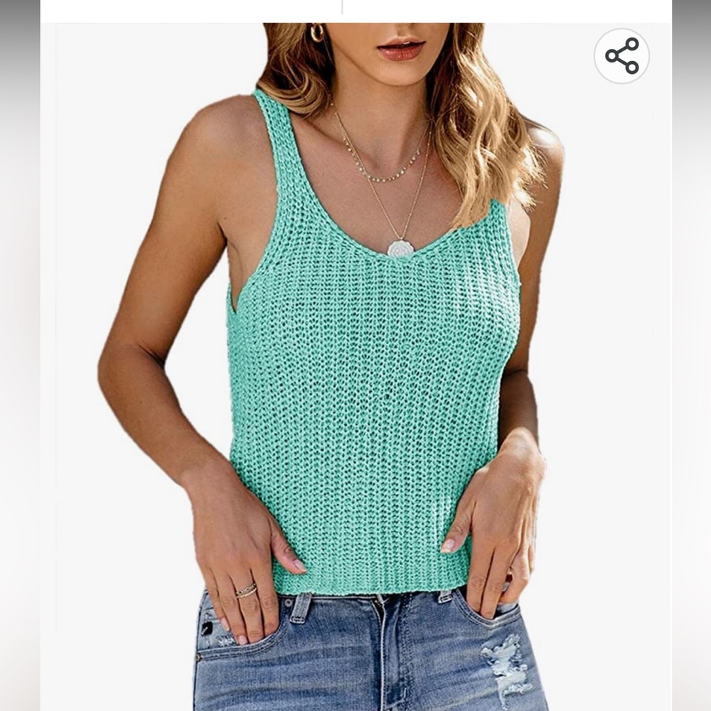 Crochet blue tank top. Women’s small